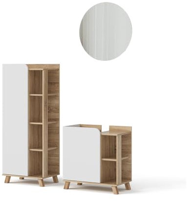 Vicco Conjunto de Muebles de baño Karen, Sonoma/Blanco, 3 Piezas