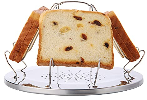 Judavry 4 Scheiben Camping Toaster für Gaskocher, Faltbarer Edelstahl Gas Toaster, Mini Gasherd Toaster mit Faltbarem StäNder für Outdoor, Picknick, Reisen, Wohnmobile