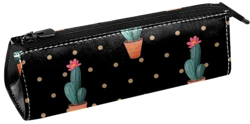 VAPOKF Kaktus auf Polka Dots Schwarz Stift Tasche Schreibwaren Beutel Bleistift Tasche Kosmetik Tasche Compact Zipper Tasche, multi, 5.5 ×6 ×20CM/2.2x2.4x7.9 in, Taschen-Organizer