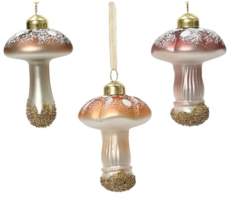 Christbaumkugeln Pilz 3er Set Kupfer, Bronze, Gold - Glanz, Matt und Gitter, echt Glas, H.8cm D.5.5cm - 3er Set