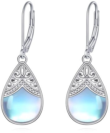 Mondstein Ohrringe Silber 925 Mondstein Tropfen Ohrringe mit Filigran Ohrhänger Damen Schmuck Geschenke