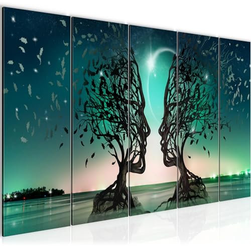 Runa Art Bild Wohnzimmer Schlafzimmer Liebespaar 5 Teilig Abstrakt Baum Türkis Wandbilder auf Vlies Leinwand 044855a