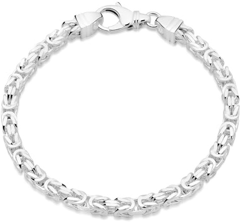 Königsarmband 4mm 925er Silber Gestempelt Massiv Hochglanzpoliert Diamantiert für Damen und Herren Made In Italy