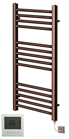 Greened House Brushed Bronze Electric Straight Heated Towel Rail Flat Towel Radiator (400mm W x 800mm H + Timer/Thermostat)