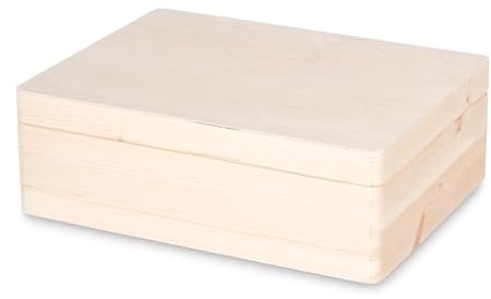 Pinus - Holzkiste mit Deckel, 40x30x13,5 cm, Holzbox mit Klappverschluss, Schatztruhe aus Holz, Box ohne Griffe, Aufbewahrungsbox, Europäisches Kiefernholz und Sperrholz