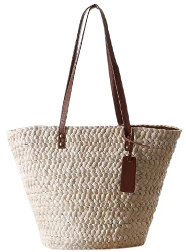 Sac de Plage de Paille, Sac d'épaule, Sac à Main d'été pour Femmes, Sac de Seau de Tissage pour Femmes, Sac de Panier, Sac en raffie, Sac décontracté en Plein air pour Voyager, Sac de Plage de Paille