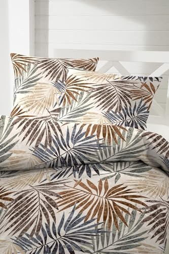 Primera Mako-Satin Bettwäsche 155x220 Palmen Blätter beige braun Natur 243224-78