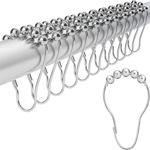 Shower Curtain Hook Rings, Stainless Steel Roller Balls Bath Curtain Rings for Bathroom Shower Curtain Rods - Set of 12