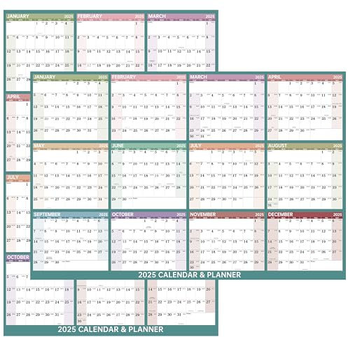 Wandkalender 2025, 121,9 x 81,3 cm, trocken abwischbarer 12-Monatskalender, Papier gefaltet, 2-seitiger Wendekalender, Jahreswandkalender 2025, Kalender mit Notizen
