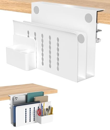 Torchesy PC Halterung Schreibtisch Laptop Halterung Schreibtisch Seitenaufbewahrung Seitenständer Laptop Stand Notebook Ständer Für Alle Laptops Und Tablets(Weiß, Doppellagig mit Stifthalter)