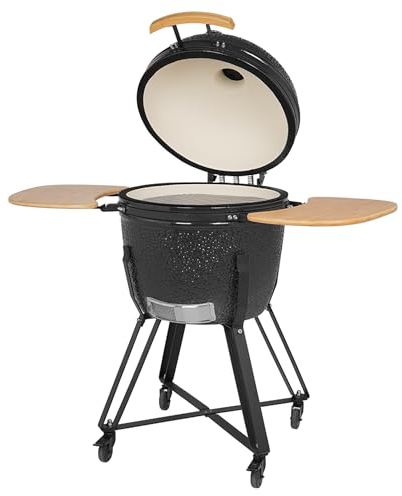 COOKFIRE – Barbacoa carbon Kamado Ø 60 cm – BBQ Grill Japonesa – Barbacoa con Termómetro y Asas de Bamboo - Barbacoa carbon portátil – Barbacoa cerámica Kamado – Mini Parrilla de Carbón (Negro)