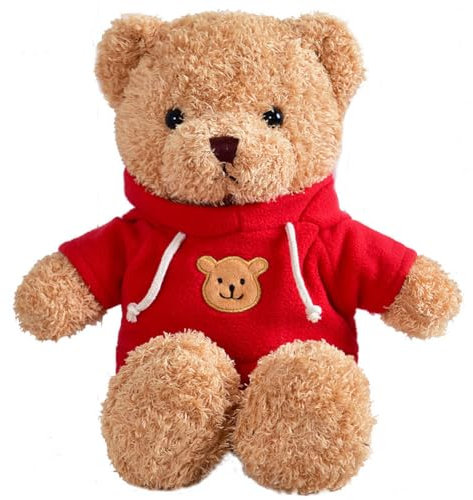 Ours en peluche douce - Avec pull rouge - Petit jouet en peluche - Cadeau pour enfants et filles - 30 cm