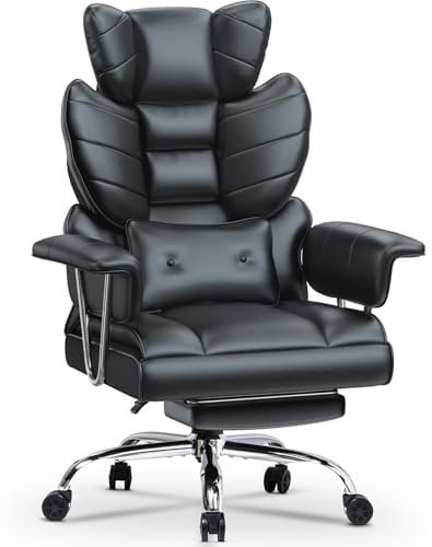 Racingreat Executive Office Chair Desk Chair, Computer Leather PU Recliner, Ergonomic Office Chair with Footrest, Heavy Duty for Home Office, High Back Swivel Chair-Black
