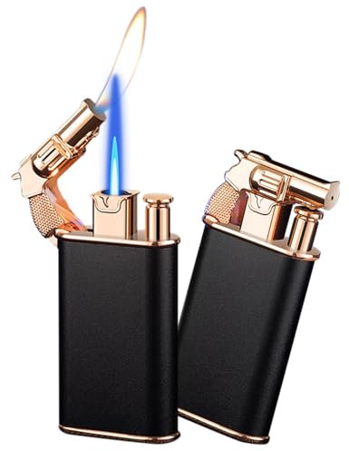 Dual Flame Jet Lighter - Windproof With Adjusting Tool, Torch Design, Refillable Butane for Candle, BBQ, Kitchen, Camping (Gas Not Included) - Black