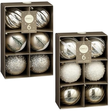 Luxury Christmas Baubles 6pk - Champagne - Tree Decoration - Novelty Xmas Decor