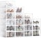 SONGMICS Schuhboxen, Schuh-Organizer aus Kunststoff, mit Tür, durchsichtig, 18er Set, stapelbar, einfache Montage, 33,2 x 23 x 14,5 cm, für Schuhe bis Größe 43, transparent-wolkenweiß LSP318W01