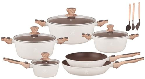 Royal Swiss® Kochtopf- und Pfannen-Set, 14-teilig, Marmorbeschichtung, Induktion, PFAS-frei, für alle Wärmequellen geeignet