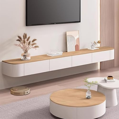 Kchsdool Floating TV Stand – Wall Mounted Media Console with Doors, Large Storage Cabinet for Living Room & Bedroom, Contemporary Farmhouse Style (Wood+White, 300CM)