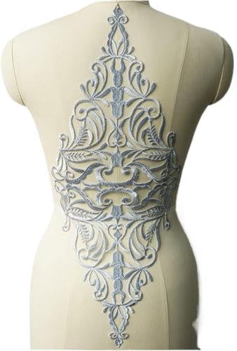 SYBNIKOLF Aplique de Encaje, Bordado de Apliques, Apliques de Tela Plateada Grande de 59 cm x 25 cm con Rejilla Hueca, Cuello de Vestido Bordado Noble, Parche for Coser o Planchar for Ropa de Boda