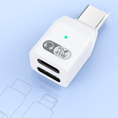 Adattatore Cuffie USB-C a Lightning Audioe e PD 45W Ricarica 2 in 1 Adattatore Tipo C a Lightning Sdoppiatore USB C Cavo Type C Aux Splitter per iPhone 16 15 Pro Max Plus,iPad,Galaxy,MacBook,Bianco
