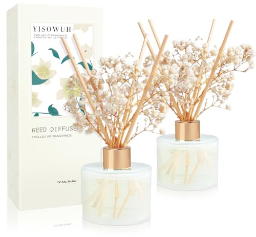 YISOWUH Duftdiffusor-Set, 150 ml, 2 Flaschen, weißer Jasmin-Duftdiffusor mit 16 Stäbchen, lang anhaltender Duft für Zuhause, Badezimmer, Raumdekoration