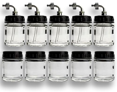 Airbrush Farb-Glasbehälter 10-teilig (5× BD-01 & 5× BD-07) – Robuste Glasbehälter aus Glas für Airbrush-Spritzpistolen, Misch- & Aufbewahrgläser für Modellbau, Kunst & DIY