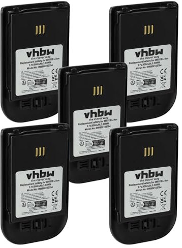 vhbw 5X Akku kompatibel mit Avaya DH4, WH1, 3740, 3725, 3720 schnurlos Festnetz Telefon (900 mAh, 3,7 V, Li-Ion) Schwarz
