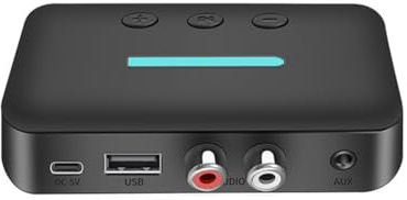 Cpolebev USB Bluetooth 5.3 Audio Receiver Adapter Wireless Stereo Music 3.5mm AUX R/L Support U-Disk Playback for Desktop Speaker