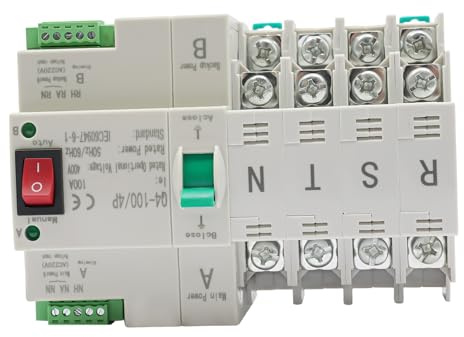 Repomanda Automatischer Transferschalter 4 Polig Netzschalter Dual-Stromumschalter 100A 220V AC Wandmontage Netzumschalter für Aufzügen, Brandbekämpfung, Überwachung, Industriellen Automatisierung