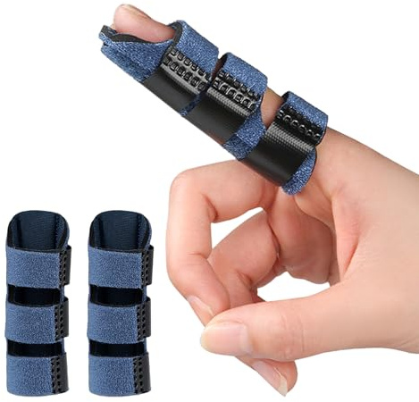 TNSOYCA 2 Stück Fingerschienen, Fingerglätter Finger Schiene Stabilisator,Verstellbare Fingerstütze, mit Eingebautes Aluminiumband, für Verstauchte, Arthritis und Geschwollene Finger(Dunkelblau)