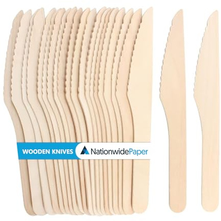 Nationwide Paper Disposable Wooden Cutlery Set of Forks, Knives, Spoons and Sporks (Modern, Knives)