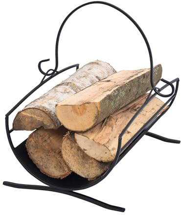 FRAMADO Holzkorb für Kaminholz Metall - Holzlager Innen - 41x32x22cm - Brennholzständer Schwarz, Pulverbeschichtet, Korrosionsbeständig - Sofort Einsatzbereit, ohne Montage - CULLA