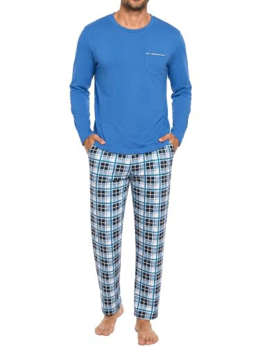 Leversic Pyjama Homme Hiver Coton, Manches Longues et Pantalon Carreaux | En Coton Doux, Cet Ensemble de Pyjama à Carreaux Offre Chaleur et Confort Pour Les Nuits Froides et Les Moments de Détente