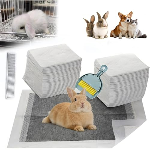 Rabbit Pee Pads, Guinea Pig Pee Pads, 60PCS All Absorb & Odor Control Liners Rabbits Disposable with Quick-Dry Surface for Guinea Pigs Puppy Chinchillas