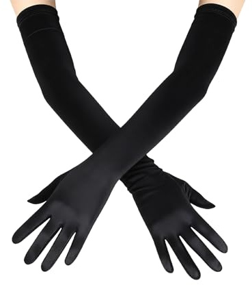 Horktrust Handschuhe lang schwarz Damen, Satin Opernhandschuhe 53 cm, Elegante Abendhandschuhe für Ball, Hochzeit, 20er Jahre, Charleston, Halloween Kostüm, Schwarze lange Handschuhe Größe S
