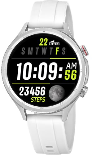 LOTUS Reloj Inteligente Hombre Mujer - Smartwatch Caucho Blanco | Resistente al Agua IP65, Voz IA, Música, Cuenta Pasos y Calorías, Teléfono, Deportes 50203/1 Naya Lite, Smartime 2nd Gen