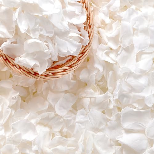 Eslibin 500+ Stück echte weiße Rosenblätter, 130 g, konservierte weiße Blütenblätter für Hochzeitsblumenmädchen, getrocknete Blütenblätter für Babyparty, Brautparty, Gang, Tisch, Streudekoration