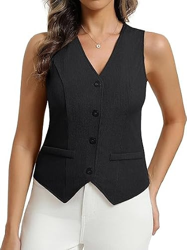 Belle Poque Weste Damen Sommer Ärmellos Reverskragen Einreihig Elegante Anzugweste mit Taschen Casual Anzugweste fürs Büro