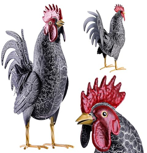 KADAX Hahn Gartenfigur 37 cm, große Gartenstatue aus pulverbeschichtetem Stahl, Vogel Metallfigur für Garten, handbemalte Gartendeko, Metall Dekofiguren