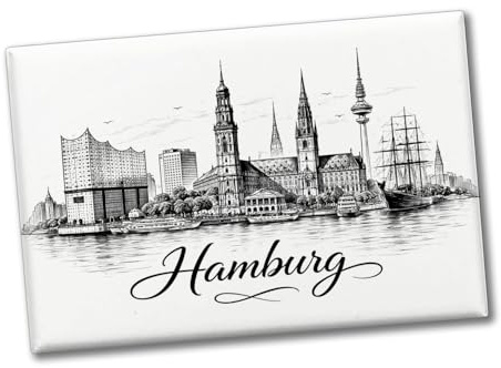 Skyline Hamburg Stadtsilhouette Souvenir Souvenir Magnet origineller Souvenir Magnet mit Hamburg-Spruch als Reisesouvenir