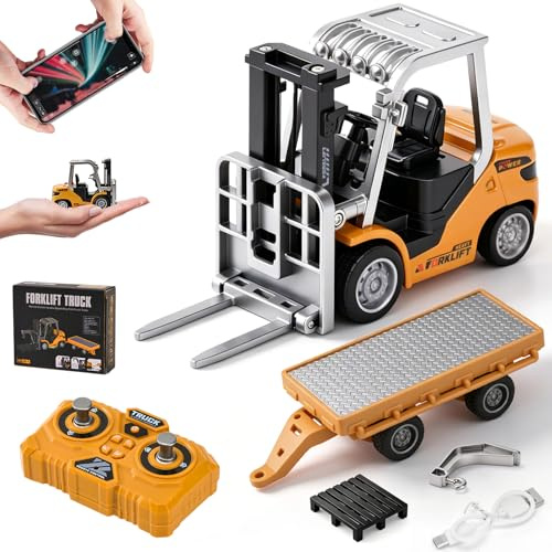 LTFIOON Mini Gru Telecomandata, 1:64 Gru RC con App e Telecomando 2,4 GHz, Mini Gru Cingolata con Braccio Telescopico – Gru Giocattolo per Bambini da 3 4 5 6 7 anni