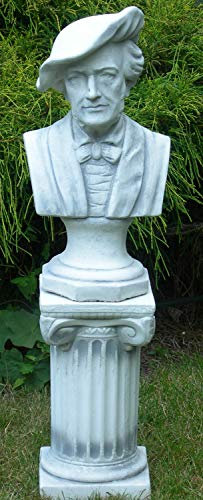 Unbekannt Deko Garten Figur Statue Richard Wagner auf ionischer Säule als Satz Skulptur aus Beton Gesamthöhe 77 cm