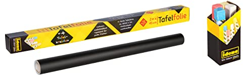 Idena 260025 - Tafelfolie selbstklebend, inklusive 4 Kreiden, ca. 45 x 200 cm groß, Oberfläche in Schwarz, für kreative Kunstwerke