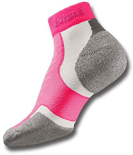 Thorlos Mens and Ladies 1 Pair Experia Cushioned Running Micro Mini Crew Socks Electric Pink 3.5-5