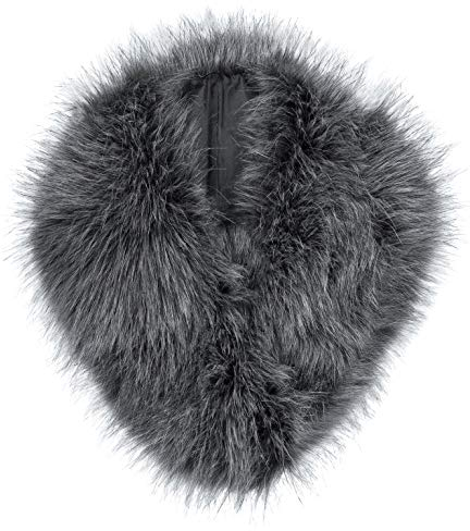 Futrzane Classic Kragen - Fake Fur Pelzkragen Damen - Kunstfell Kunstpelz Stola (Dunkelgrau Classic)
