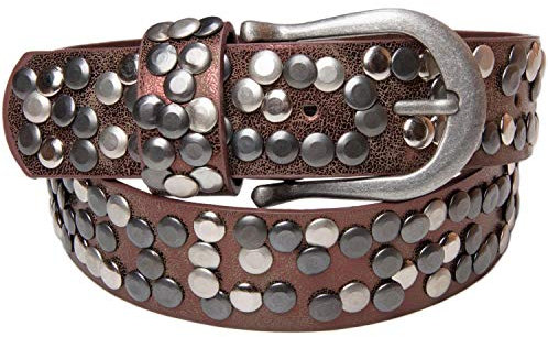 styleBREAKER Damen Nietengürtel mit unterschiedlichen Nieten, Kunstleder Gürtel Einfarbig, Damengürtel kürzbar 03010008, Farbe:Antik-Rotbraun, Größe:90cm