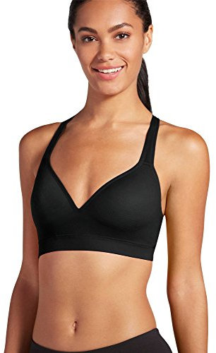 Jockey Women's Bra Mid Impact Molded Cup Seamless Sports Bra, Black, L