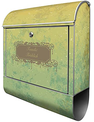 banjado® Design Briefkasten personalisiert WT Vintage Messing 38,5x46,5x13cm & 2 Schlüssel - Briefkasten Stahl Silber Zeitungsfach pulverbeschichtet - Postkasten A4 Einwurf inkl. Montagematerial