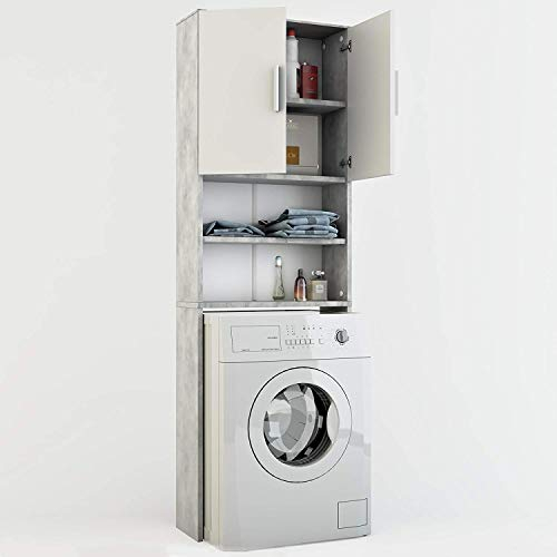Vicco Waschmaschinenschrank, Badmöbel, Beton/Weiß, 64 x 190 cm