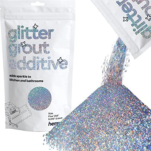 Hemway Glitter Grout Additive - Silver Holographic | Metallic Flakes for Adding Sparkle to Old & New Kitchen & Bathroom Tiles | Enhance Your Indoor Grouting Projects with a Sparkly Effect | 100 g